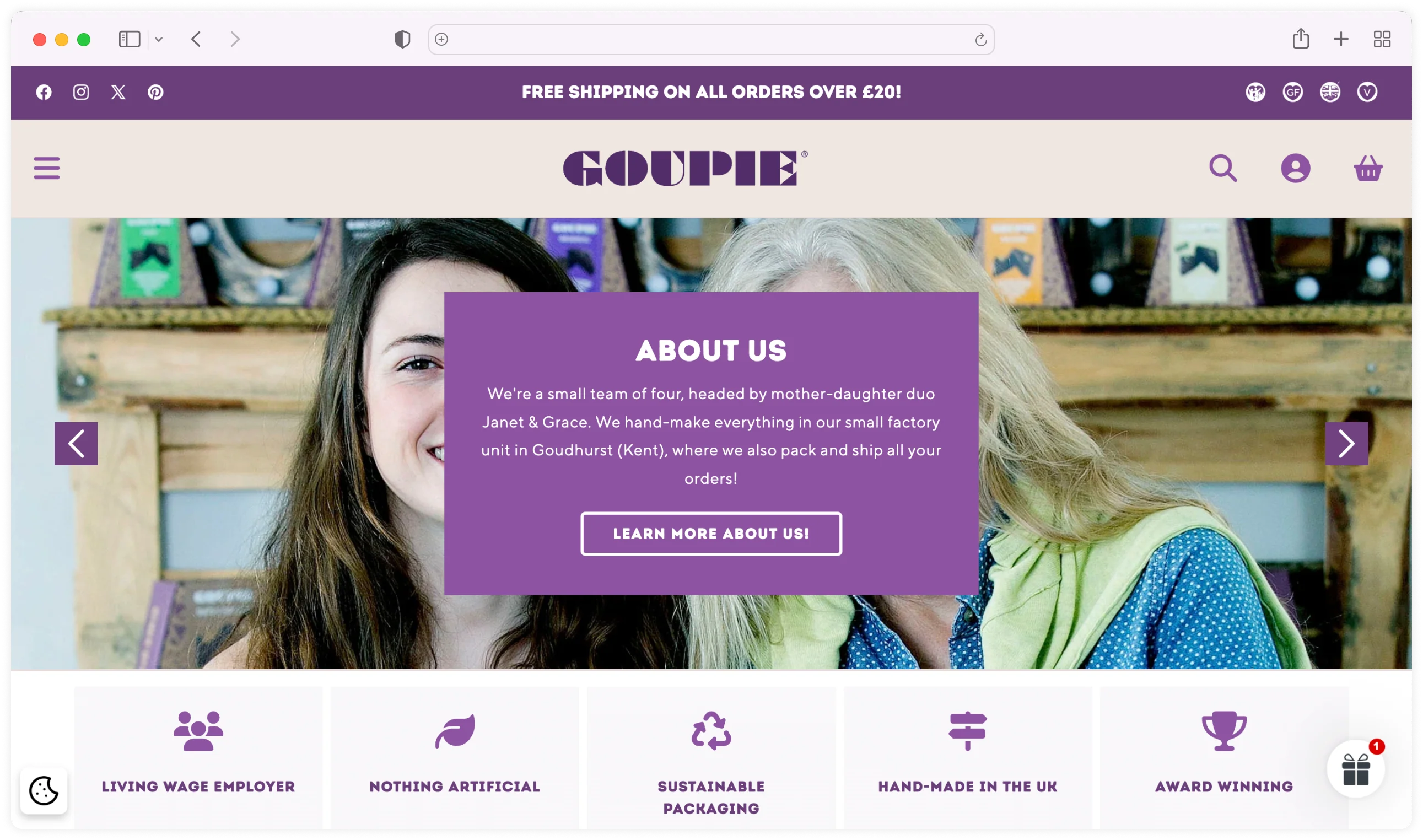 Goupie Shopify website